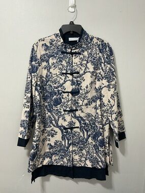 Soft Surroundings Linen Blend Asian Empress Floral Jacket Sz XL Mandarin Collar